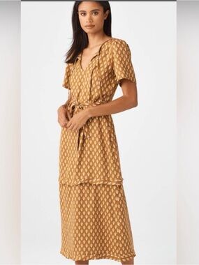 VETTA Gold Printed Short Sleeve Midi House‎ Dress XS